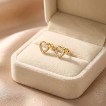 Златни обеци Блестящо сърце