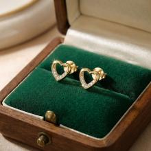 Златни обеци Блестящо сърце