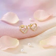 Златни обеци Блестящо сърце