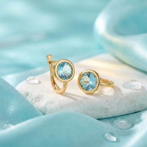 Дамски златни обеци с аквамарин