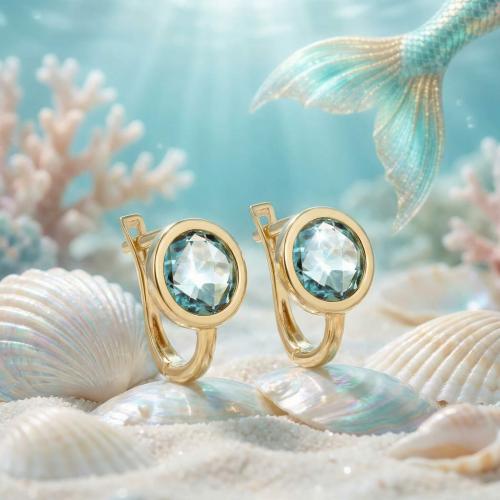 Дамски златни обеци с аквамарин