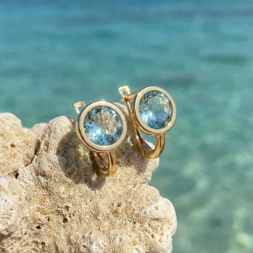 Дамски златни обеци с аквамарин