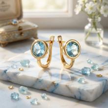 Дамски златни обеци с аквамарин Дамски златни обеци с аквамарин