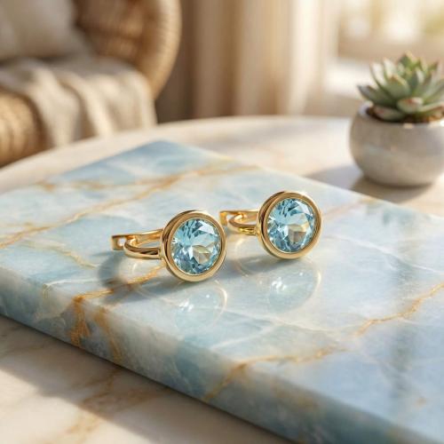 Дамски златни обеци с аквамарин