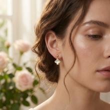 Златни обеци Детелинки с бял седеф