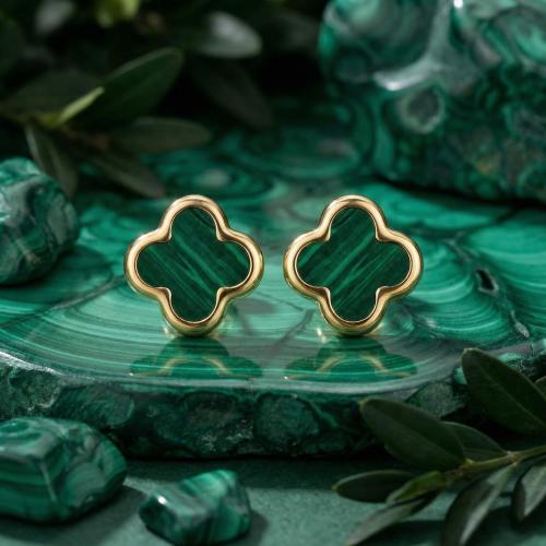 Златни обеци Green Clovers детелинки