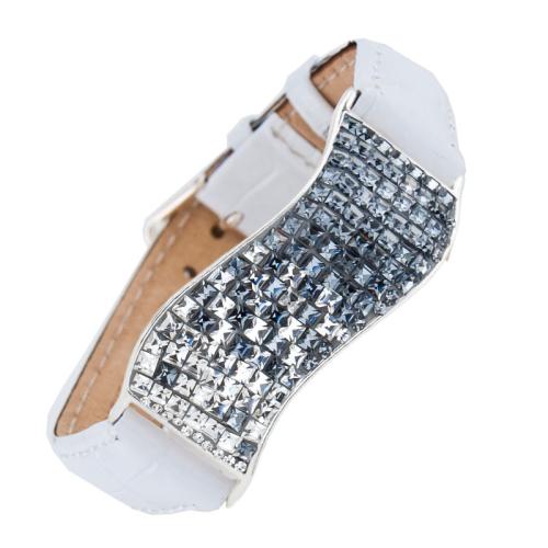 Сребърна гривна с кристали от Sw® SG427 Crystal and Steel квадрати с бяла кожена верижка