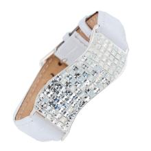 Сребърна гривна с кристали от Sw® SG427 SIlver Shade с бяла кожена верижка