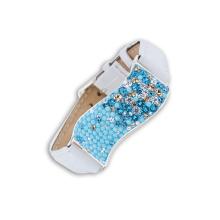 Сребърна гривна с кристали от Sw® SG427 SIlver Shade с бяла кожена верижка