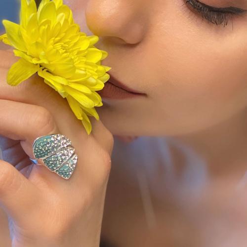 Сребърен пръстен с кристали от Sw®  SP658 Pasific Opal and Crystal