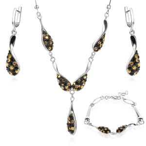 Сребърен комплект колие, гривна и обеци с кристали от Sw® SK504 Black Gold