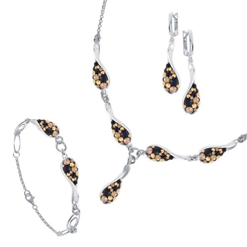 Сребърен комплект колие, гривна и обеци с кристали от Sw® SK504 Gold Topaz