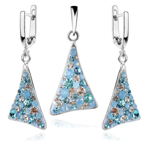 Сребърен комплект обеци и медальон с кристали от Sw® SKM137 Deep Blue