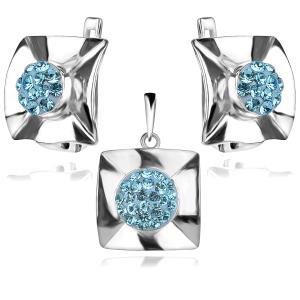 Сребърен комплект обеци и медальон с кристали от Sw® SKM156 Aquamarine