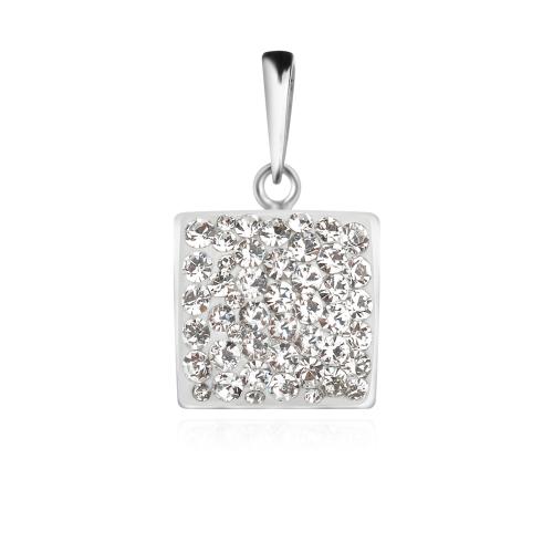 Сребърен комплект квадрати обеци и медальон с кристали от Sw® SKM102 Crystal