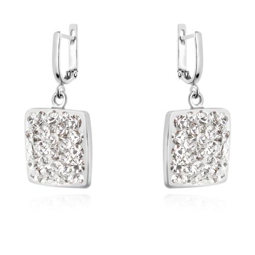Сребърен комплект квадрати обеци и медальон с кристали от Sw® SKM102 Crystal