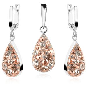 Сребърен комплект Daniela обеци и медальон с кристали От Sw® Peach Gold