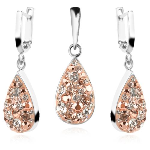 Сребърен комплект Daniela обеци и медальон с кристали От Sw® Peach Gold