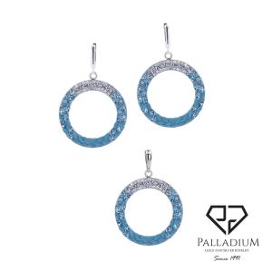 Сребърен комплект обеци и медальон с кристали от Sw® SKM127 Blue Drops