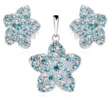 Сребърен комплект Kate обеци и медальон с кристали от Sw® Deep Blue