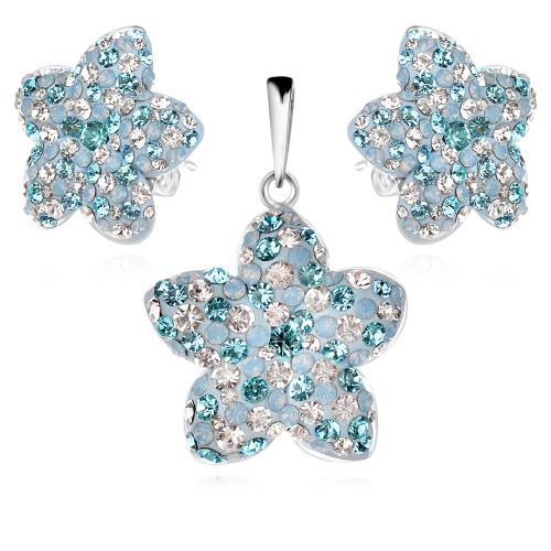 Сребърен комплект Kate обеци и медальон с кристали от Sw® Deep Blue