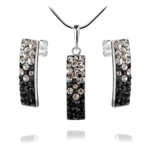 Сребърен комплект обеци и медальон с кристали от Sw® SKM155 Black and White
