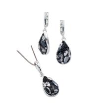 Сребърен комплект Daniela обеци и медальон с кристали от Sw® Black Marquise