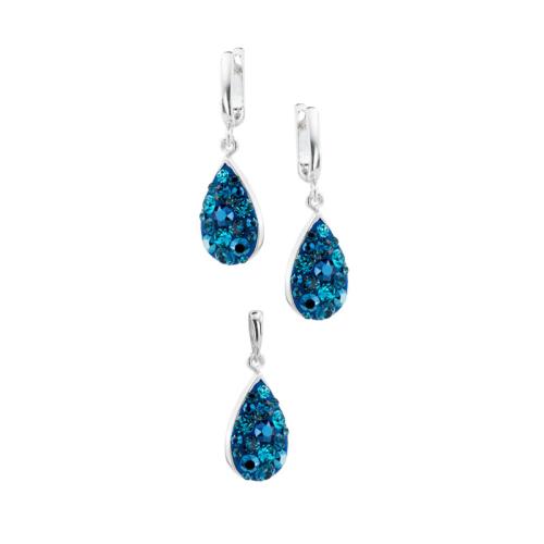 Сребърен комплект Daniela обеци и медальон с кристали От Sw® Metallic Blue and Indicolite