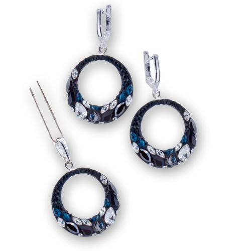 Сребърен комплект обеци и медальон с кристали от Swarovski® SKM106 Blue Marquise