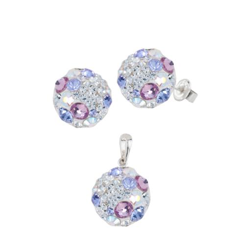Сребърен Комплект Обеци И Медальон С Кристали От Sw® SKM121 Crystal, Light Amethyst and Violet