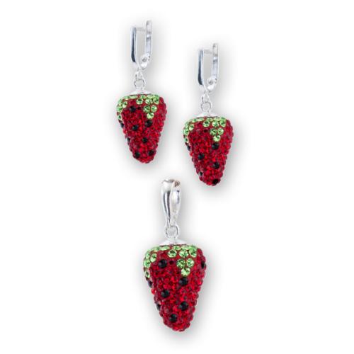 Сребърен комплект обеци и медальон с кристали от Sw® SKM133 Strawberries