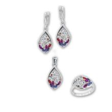 Сребърен комплект обеци, медальон и пръстен с кристали от Sw® SKM148 Crystal and AB Crystal