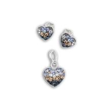 Сребърен комплект сърца обеци и медальон с кристали от Sw® SKM152 Black Gold