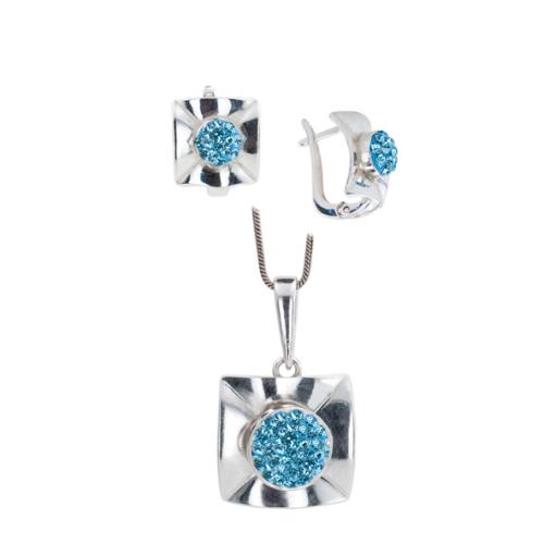 Сребърен комплект обеци и медальон с кристали от Sw® SKM156 Multicolor