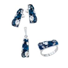 Сребърен комплект медальон и обеци с кристали от Sw® SKM372 White Opal and Crystal квадрати