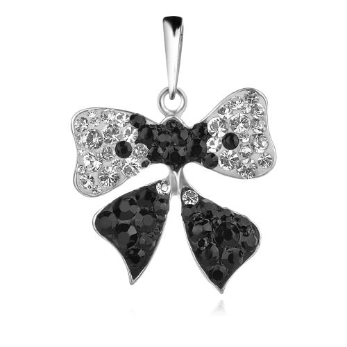 Сребърен медальон Панделка с кристали от Sw® Black and White