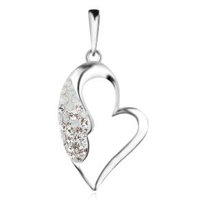 Сребърен медальон сърце с кристали от Sw® SM226 Crystal and White Opal