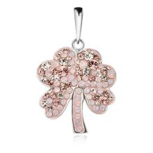 Сребърен медальон Четирилистна детелина с кристали от Sw® Peridot Crystal Sun