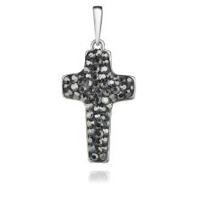 Сребърен медальон Кръст с кристали Hematite