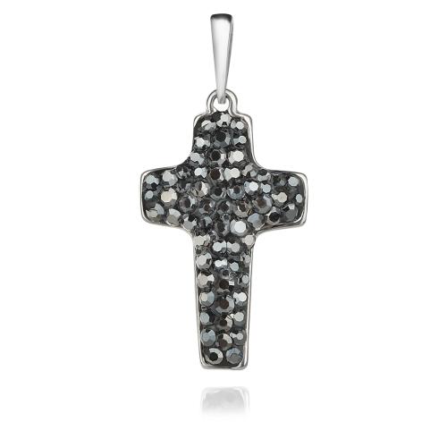 Сребърен медальон Кръст с кристали Hematite
