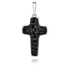 Сребърен медальон Кръст с кристали Hematite