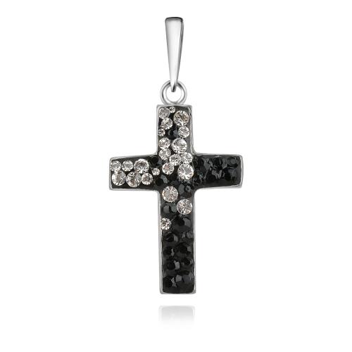 Сребърен медальон Кръст с кристали от Sw® Black and White