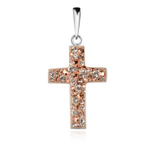 Сребърен медальон Кръст с кристали от Sw® Peach Gold