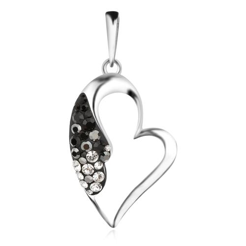 Сребърен медальон сърце с кристали от Sw® SM226 Jet Hematite and Crystal