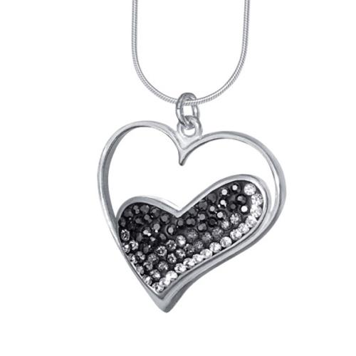 Сребърен медальон сърце с кристали от Sw® SM217 Hematite, Black Diamond and Crystal