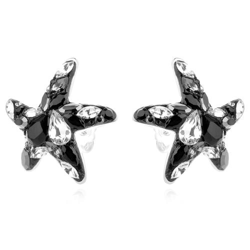 Сребърни Обеци Морски звезди Black Marquise