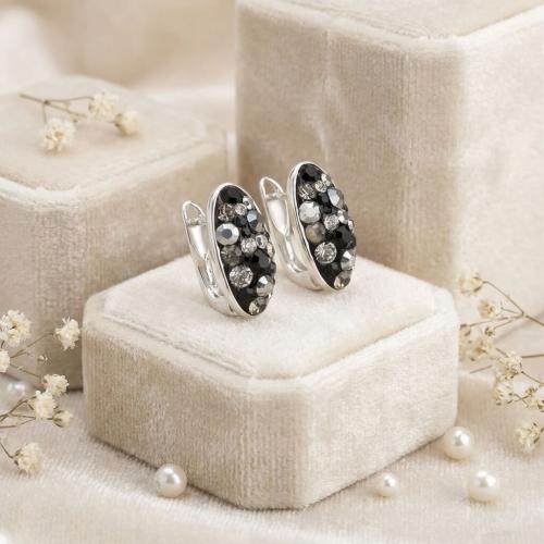 Сребърни обеци Oval с кристали Late Night