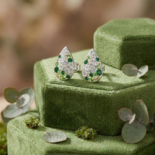 Сребърни обеци Капка с кристали от Sw® Green