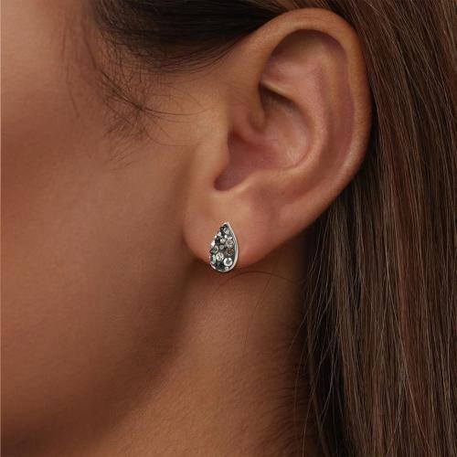 Сребърни обеци Капка с кристали от Sw® SO334 Black Marquise