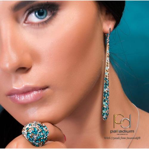 Сребърни обеци Nova с кристали от Sw®  Blue Zircon and Golden Shadow